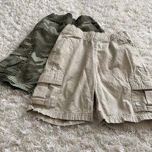 Khaki and camo cargo shorts